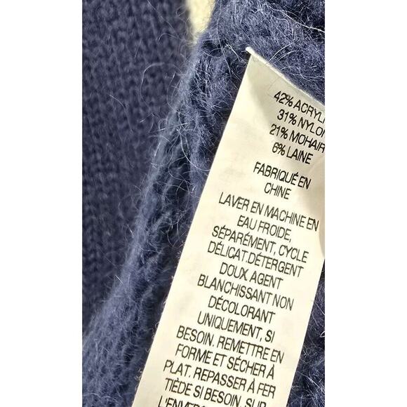 LL Bean Sweater Womens Medium Blue Cream Mohair Wool Cable Knit Roll Neck Twist - Picture 8 of 9